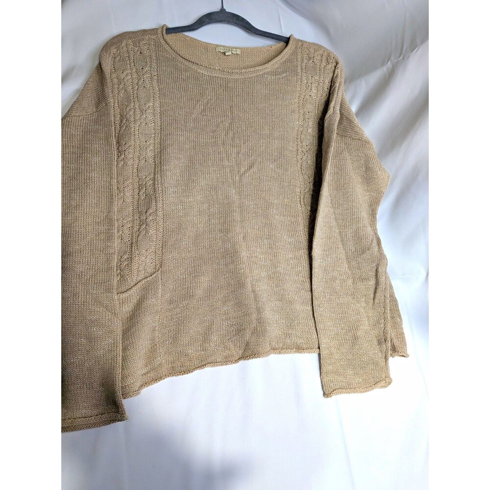 Kate & Sam Women's Beige Cable Knit Crew Neck Long Sleeve Pocket Sweater M